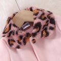 Baby Solid Pink Wool Blend Coat with Leopard Faux Fur Collar Light Pink