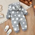 All Over Star Pattern Grey Baby Long-sleeve Hooded Fleece Jumpsuit Grey image 2