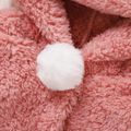 2pcs Baby Solid 3D Ears Hooded Pom Poms Long-sleeve Thickened Fuzzy Fleece Outwear and Trousers Set Pink