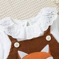 Ruffle Collar Long-sleeve Splicing Cartoon Fox Embroidered Corduroy Faux-two Dress Brown