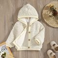 Baby Solid Thickened Fleece Lined Button Down Knitted Long-sleeve Hooded Coat Apricot