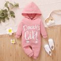 Baby Letter Print Solid Long-sleeve Hooded Waffle Jumpsuit Pink image 1