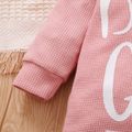 Baby Letter Print Solid Long-sleeve Hooded Waffle Jumpsuit Pink image 4