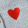 2-piece Baby Girl Heart Embroidered Button Design Ribbed Long-sleeve Jumpsuit and Knotted Cap Set Grey image 4
