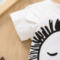 2pcs Baby Boy Cartoon Lion 3D Ears Short-sleeve T-shirt and All Over Star Print Shorts Set White