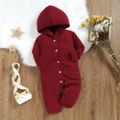 Baby Boy/Girl Solid Thickened Long-sleeve Hooded Button Jumpsuit Red