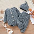 3pcs Baby Boy/Girl Long-sleeve Button Down Romper with Trousers and Hat Set Dark Grey image 1