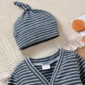 3pcs Baby Boy/Girl Long-sleeve Button Down Romper with Trousers and Hat Set Dark Grey image 2