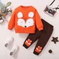 2pcs Baby Boy Cartoon Fox Pattern Orange Long-sleeve Sweatshirt and Trousers Set Orange