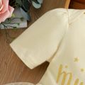 2pcs Letter and Stars Print Mesh Layered Short-sleeve Apricot Baby Romper with Headband Set Apricot image 4