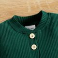 2pcs Baby Boy Solid/Striped Ribbed Button Up Long-sleeve Romper and Trousers Set Dark Green