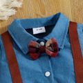 Baby Boy/Girl Colorblock Plaid Faux-two Bow Tie Decor Long-sleeve Snap Jumpsuit Blue