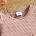 Baby Girl Pink Ribbed Long-sleeve Bowknot Floral Embroidered Mesh Dress Pink