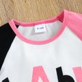 100% Cotton 2pcs Baby Boy/Girl Letter Print Colorblock Raglan-sleeve T-shirt and Ripped Denim Shorts Pink