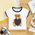 100% Cotton 2pcs Baby Boy Cartoon Bear Print T-shirt and Ripped Denim Shorts Set White image 3
