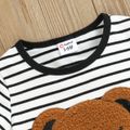 100% Cotton 2pcs Baby Boy Cartoon Bear Embroidered Striped Short-sleeve T-shirt and Shorts Set White