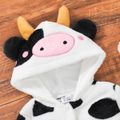 Baby Boy/Girl Cow Print 3D Ears Embroidered Hooded Long-sleeve Fuzzy Jumpsuit White