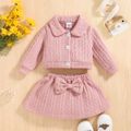 2pcs Baby Girl Long-sleeve Button Front Pink Cable Knit Top and Bow Front Skirt Set Pink image 3