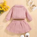 2pcs Baby Girl Long-sleeve Button Front Pink Cable Knit Top and Bow Front Skirt Set Pink image 2
