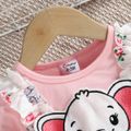 2pcs Baby Girl 95% Cotton Long-sleeve Faux-two Elephant Graphic Ruffle Trim Jumpsuit with Headband Set Pink image 2