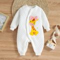 Baby Girl Animal Embroidered Quilted Long-sleeve Button Jumpsuit White image 3