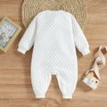 Baby Girl Animal Embroidered Quilted Long-sleeve Button Jumpsuit White image 2