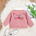 Baby Girl Butterfly Embroidered Pink Corduroy Fuzzy Collar Jacket Pink image 2