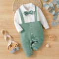 Baby Boy 95% Cotton Long-sleeve Gentleman Bow Tie Decor Solid Spliced Jumpsuit Green image 1