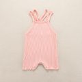 100% Cotton Solid Ribbed Sleeveless Strappy Baby Romper Light Pink image 1