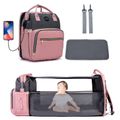 Diaper Bag Backpack Diapers Changing Pad Portable Mummy Bag Foldable Baby Bed Travel Bag with USB Pink image 1