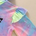 2-piece Kid Girl Ruffle-sleeve Tie-dye Print Hoodie and Tie-dye Print Pants Set Multi-color