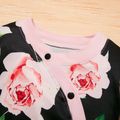2pcs Floral Allover Long-sleeve Baby Set Black