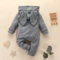 Solid 3D Ear Decor Hooded Long-sleeve Baby Jumpsuit Grey