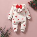 Heart or Strawberry Allover 3D Ear Decor Hooded Long-sleeve Baby Jumpsuit White image 3