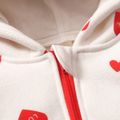 Heart or Strawberry Allover 3D Ear Decor Hooded Long-sleeve Baby Jumpsuit White image 5