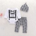 3pcs Moustache and Letter Print Long-sleeve Grey Baby Set Grey