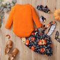 2pcs Halloween Style Pumpkin Print Long-sleeve Orange Baby Set Orange image 3
