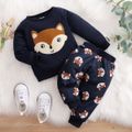 2pcs Cartoon Fox Pattern Navy Baby Long-sleeve Cotton Pullover and Pants Set Navy