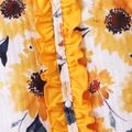 2pcs Baby All Over Sunflower Floral Print Long-sleeve Ruffle Snap-up Jumpsuit Set White