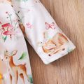 2pcs All Over Deer and Plant Print Long-sleeve Ruffle Snap-up Baby Jumpsuit Set White