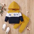 2pcs Baby Animal and Letter Print Color Block Long-sleeve Hoodie with Trousers Set Ginger
