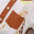 2pcs Baby Cartoon Giraffe Print White Long-sleeve Jumpsuit Set White