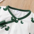 2pcs Baby All Over Cartoon Duck Print Long-sleeve Jumpsuit Set Green
