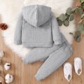2pcs Baby Solid Snap-up Long-sleeve Hoodie and Trousers Set Grey