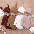 2pcs Baby Solid Knitted Long-sleeve Romper with Hat Set White