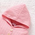 Baby Boy/Girl Letter Embroidered Solid Cable Knit Long-sleeve Hooded Jumpsuit Pink
