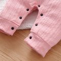 Baby Boy/Girl Letter Embroidered Solid Cable Knit Long-sleeve Hooded Jumpsuit Pink
