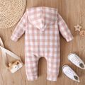 Baby Girl/Boy Plaid Button Design Hooded Long-sleeve Jumpsuit Light Pink