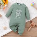 Baby Boy/Girl Letter Embroidered Solid Cable Knit Jumpsuit Pale Green