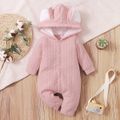 Baby Boy/Girl Solid 3D Elephant Ears Hooded Long-sleeve Snap-up Jumpsuit Pink